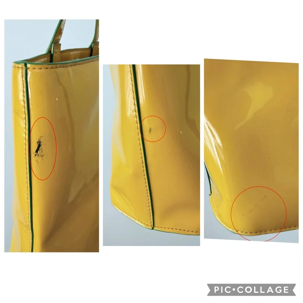 🍋 Donna Dixon Y2K Citrus Slice Patent Tote Bag  Bright Yellow Purse - Picture 14 of 14
